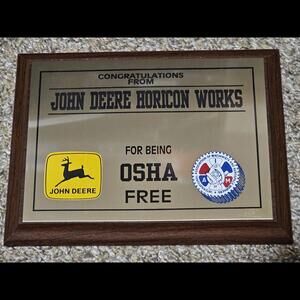 VINTAGE 90s Congratulations from John Deere Horicon Works being OSHA FREE Plaque
